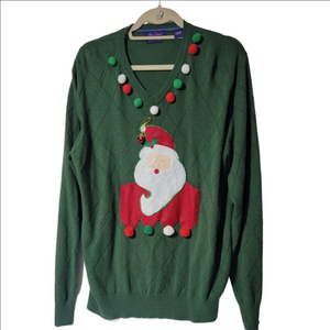 VINTAGE ALAN FLUSSER Cotton/ Cashmere Blend V-neck Sweater Handmade SANTA LARGE